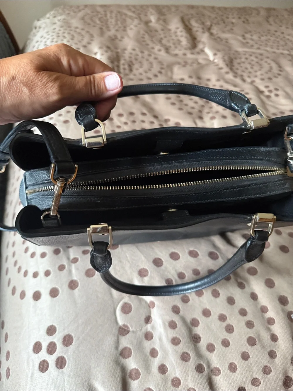 kate spade Black Pebbled Leather Satchel with Top Handles & Crossbody Strap